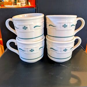 4 Longaberger Heritage Green Coffee Cups